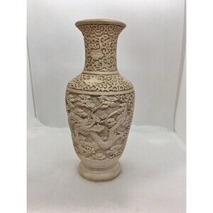 Norleans DRAGONS Carved Resin Vase 10" Elaborated Detail Vintage